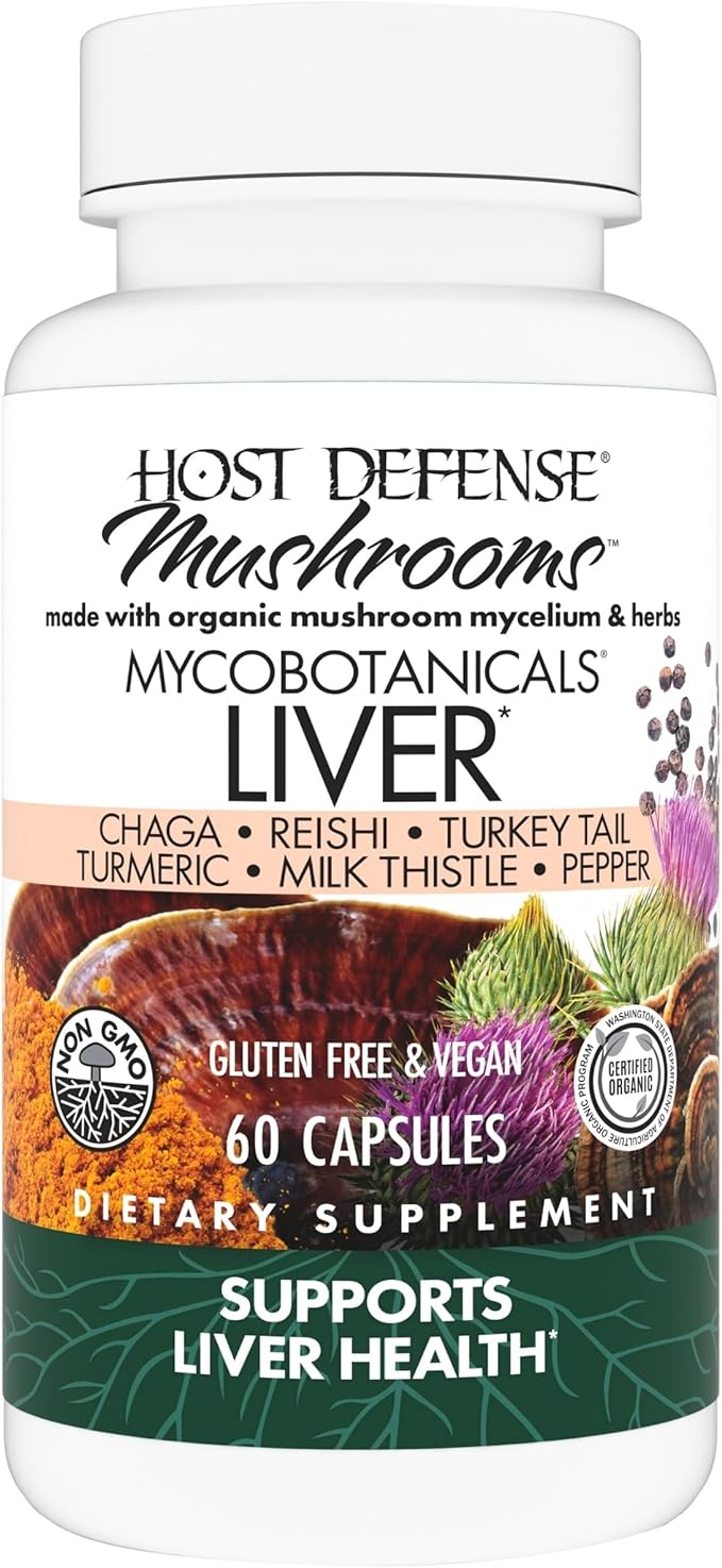 Host Defense MycoBotanicals Liver* Capsules - Liver Health Supplement with Milk Thistle & Turmeric Root - Mushroom Supplement with Turkey Tail, Reishi & Chaga - 60 Capsules (30 Servings)*