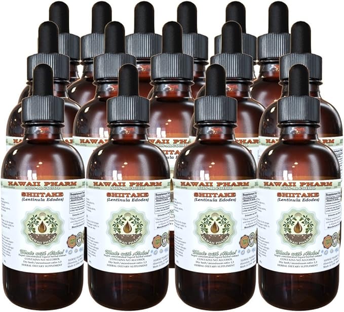 Shiitake Alcohol-Free Liquid Extract, Organic Shiitake (Lentinula Edodes) Dried Mushroom Glycerite Natural Herbal Supplement, Hawaii Pharm, USA 15x4 fl.oz