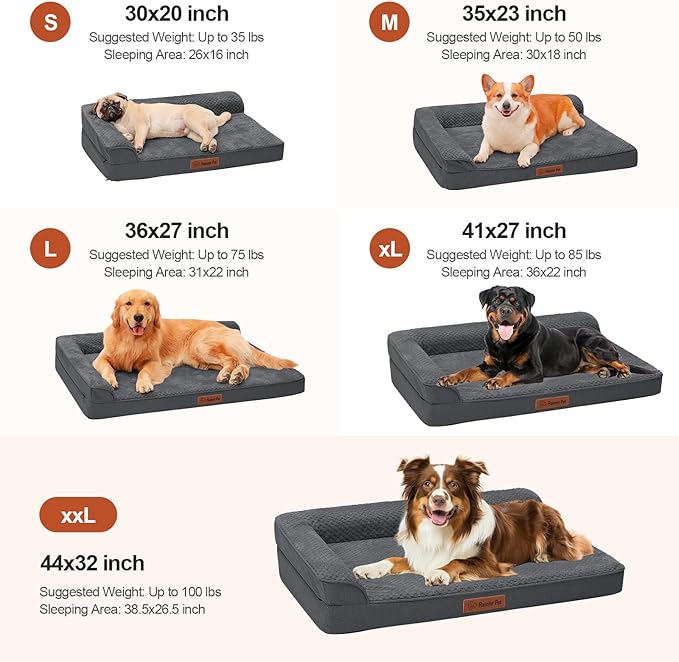 Orthopedic Dog Beds Large Sized Dog, 3 Inch Memory Foam Pet Bed for Medium and Large Dogs, Washable Removable Cover, Nonskid Bottom, Waterproof, 44x32 Inches XXL Dark Grey