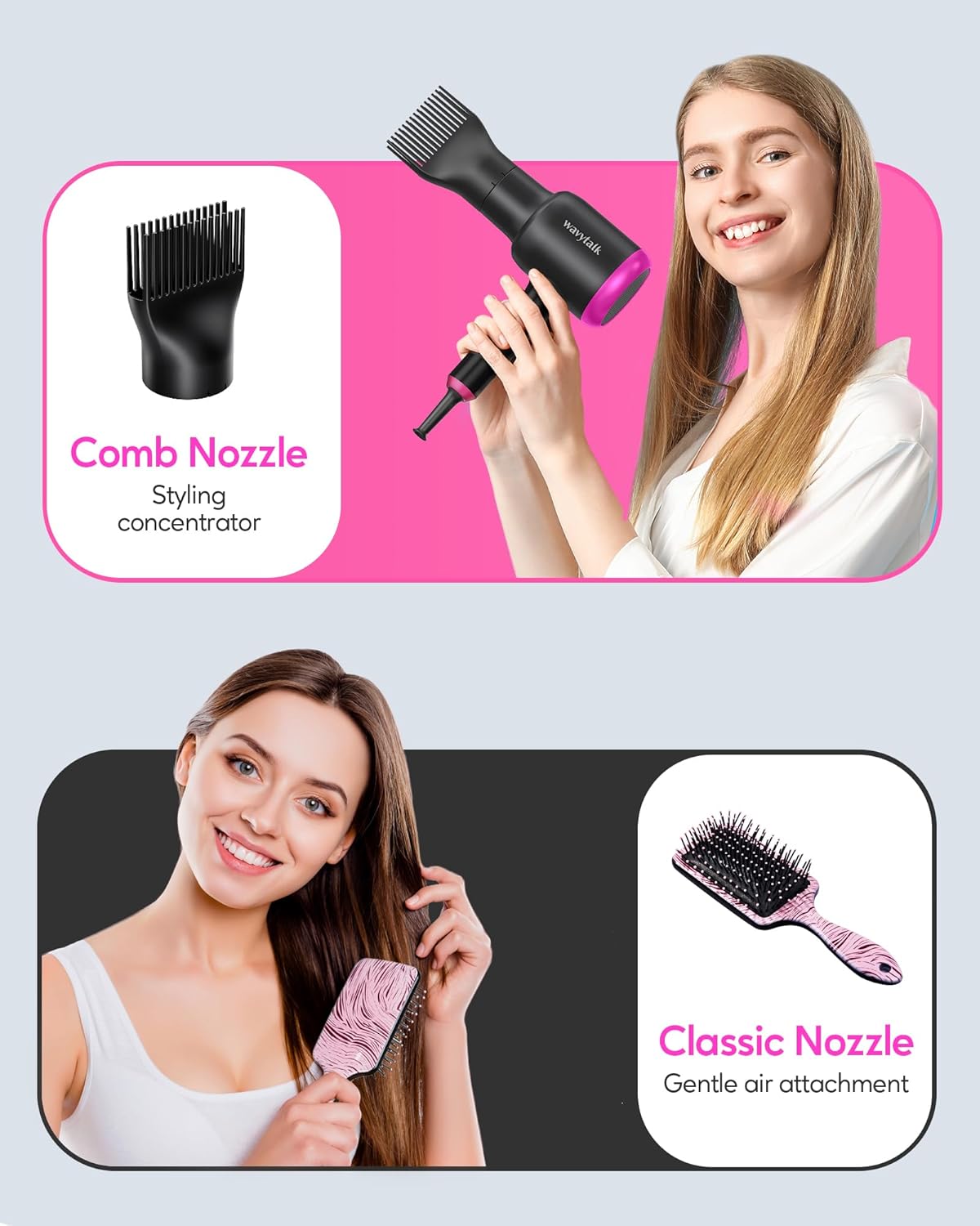 Wavytalk 1875W Ionic Hair Dryer | Diffuser & Comb for Curly Hair | Black