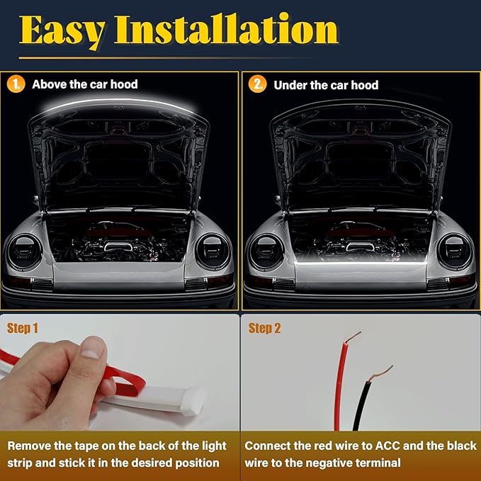 DIBMS 71-inch High-Brightness Car Hood Gap LED Light Strip - Daytime Running Lights Universal Auto Exterior Decor Accessories (Green)