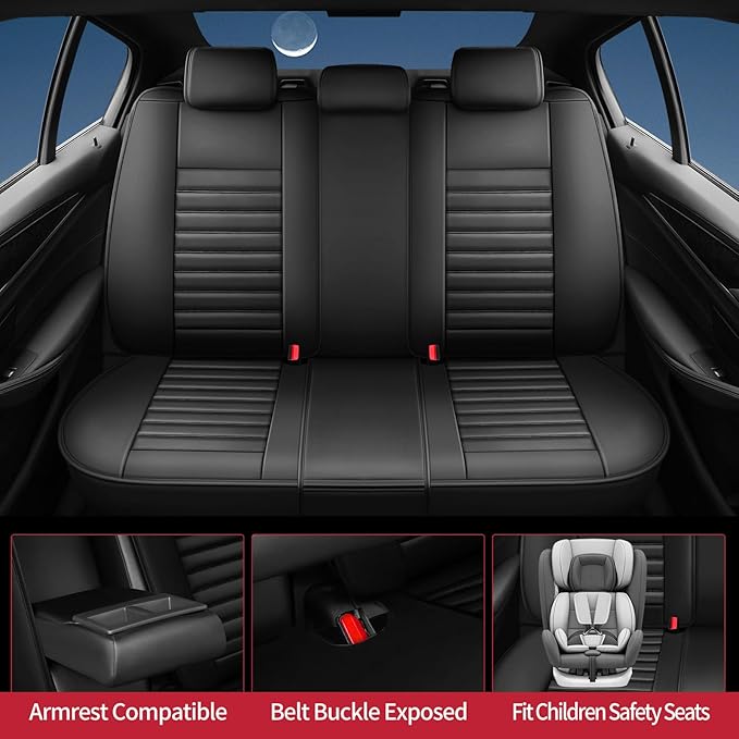 Fit Elantra Car Seat Covers for Hyundai Elantra 2017-2024 2025 2026 - Upgraded Premium Waterproof & Breathable Leather, Airbag Compatible, All-Weather Seat Cushion Protector (Full Set, Black)