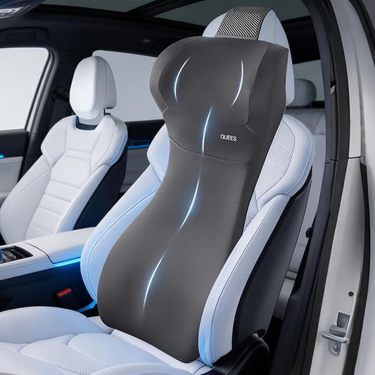 Lumbar Support Pillow for Car with Headrest, Memory Foam Cushion for Back & Neck Support, Muscle Fatigue Relief, Full-Length S-Curve Support for Long Drives, Fits Cars, SUVs, Trucks