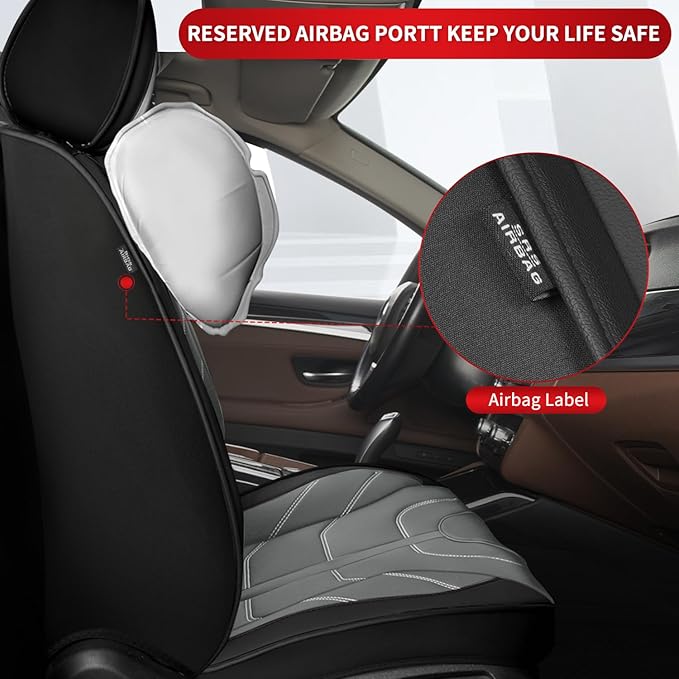 TTX LIGHTING Car Seat Covers fit for Ford Transit Connect 2010-2026 Front Seat: Premium Leather Automotive Seat Cover with Airbag Compatible Waterproof (2 Seats, Black & Gray)
