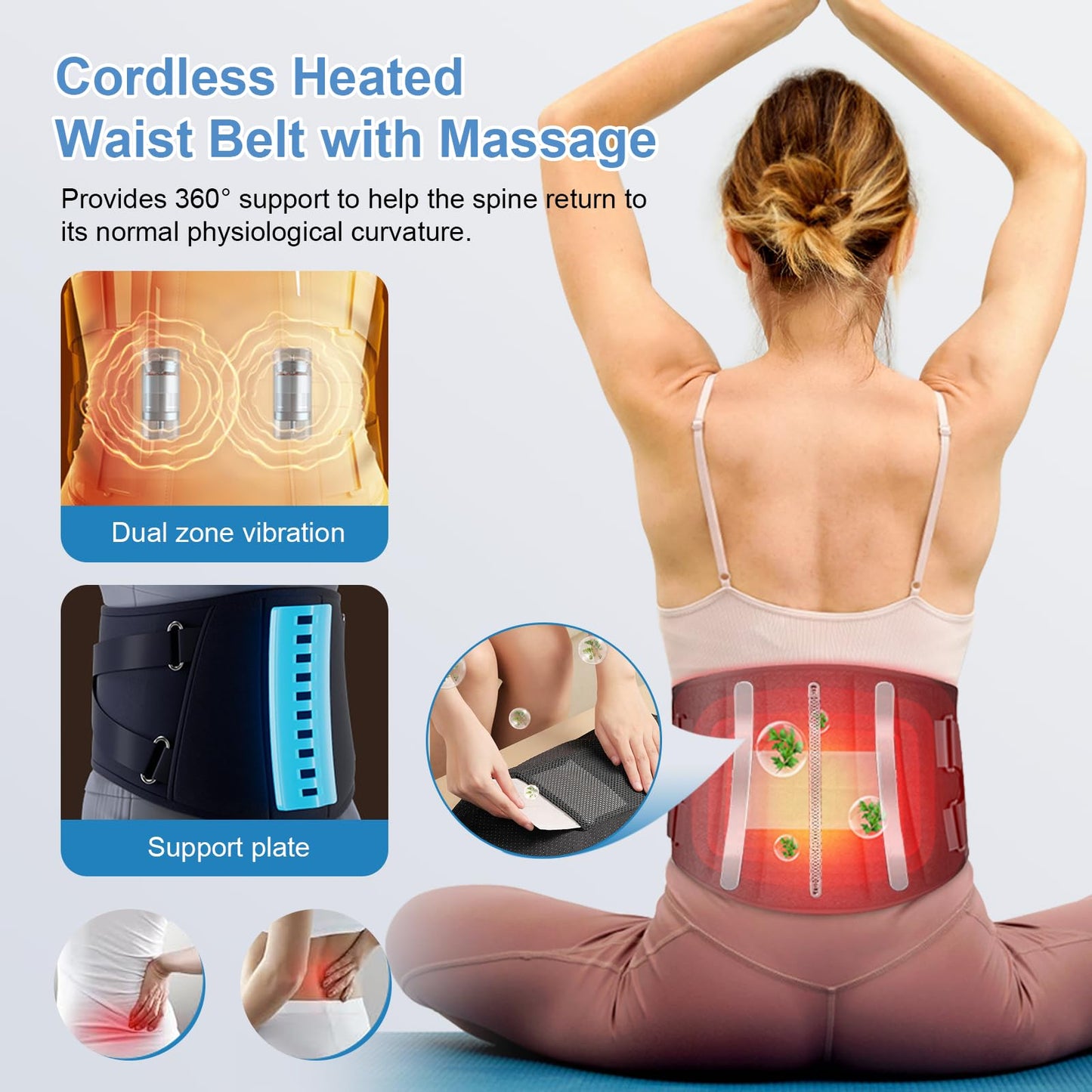 Heating Pad for Period Cramps Back Pain Relief,Electric Heating Pad for Low Back Massager,3 Heat, Black,43"x 6" +20" Extended Belt Gifts for Women/Men/Mom