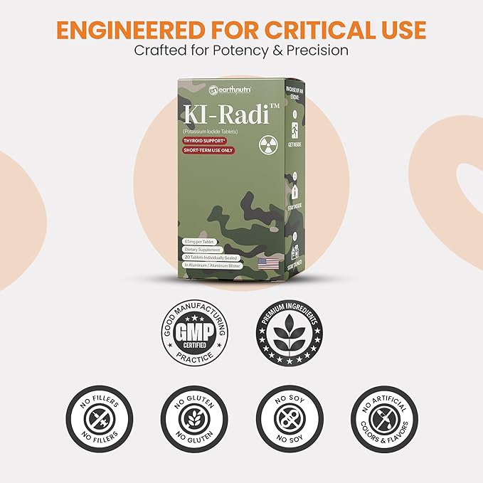 KI-Radi™ Potassium Iodide Tablets 65 mg – High Potency Iodine Supplement for Thyroid Support, Emergency Preparedness – Potassium Supplement in Foil-Foil Blister Seal – 20 Tablets
