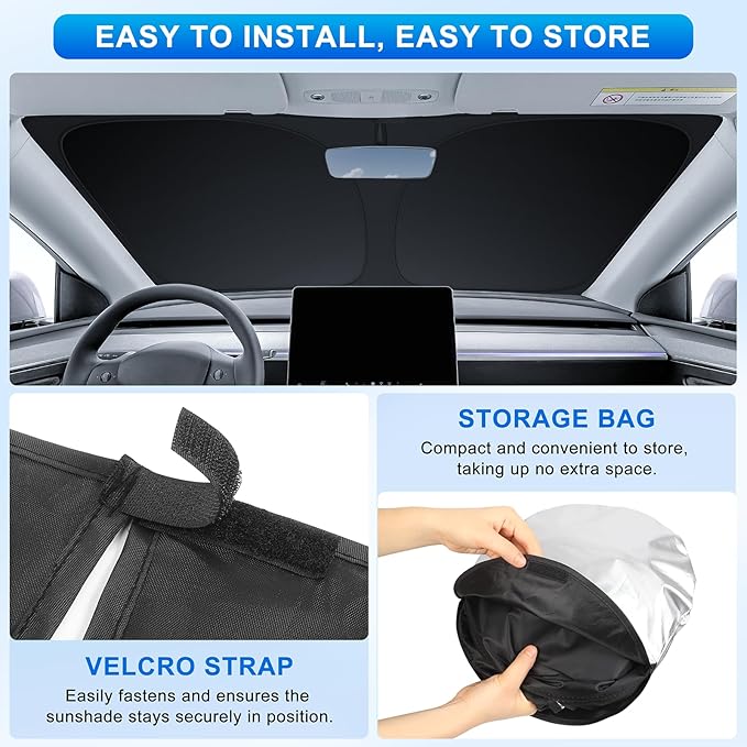 INSAUTO Custom Fit Windshield Sun Shade Accessories for Toyota Camry 2007-2011, Foldable Front Window Sunshade, UV & Heat Reflector, Keeps Interior Cool, Includes Storage Bag