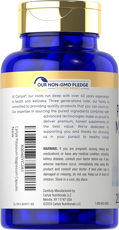 Carlyle Potassium Magnesium Supplement | 200 Count | Non-GMO & Gluten Free Complex