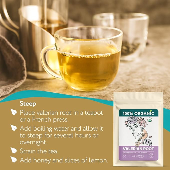 Zhivana Organics Organic Valerian Root Tea (Pack of 2) - Valarian Root Herb - Sleep Longer & Better - Support Nervous System, Lower Stress Levels - 8 Ounces