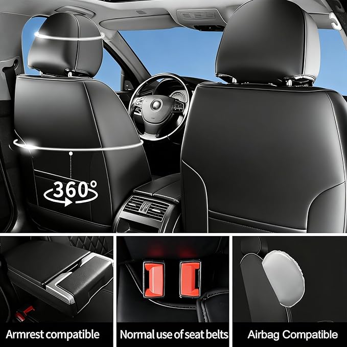 Fit RDX Car Seat Covers for Acura RDX 2010-2025 2026 - Premium Leather, Waterproof, All-Weather, Airbag Compatible, Anti-Slip, Breathable, Easy Install, Seat Protectors, Full Set, Whiteline