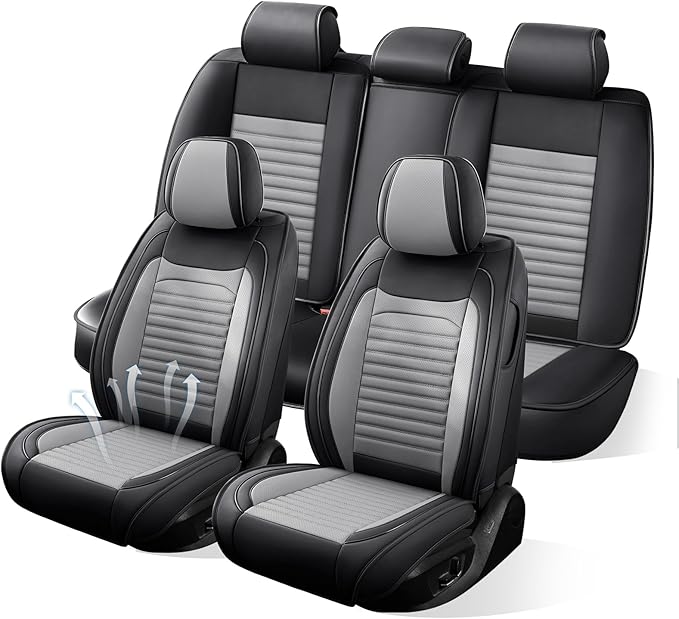 Car Seat Covers Full Set Fit for Toyota Camry 2001-2026, Premium Faux Leather Car Seat Protector,Breathable Anti-Slip Full Wrapping Edge Seat Covers(Black&Gray,Full Set)