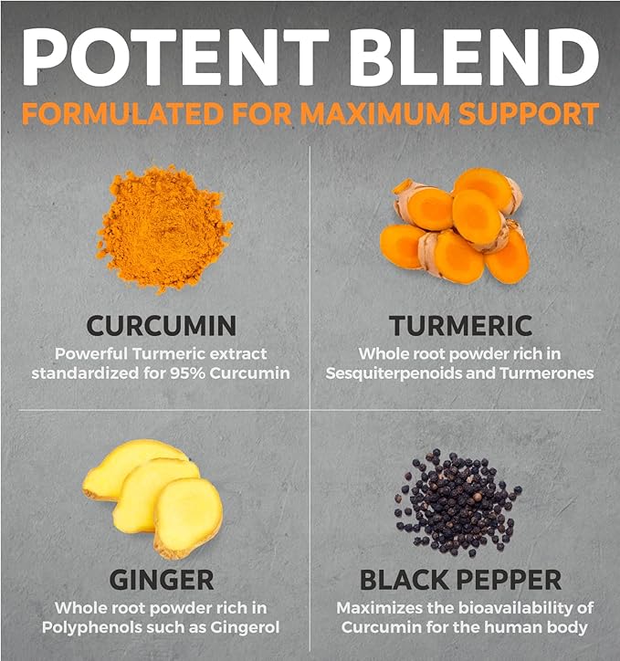 USDA Organic Turmeric Curcumin with Black Pepper and Ginger (4 Month Supply) Joint Support Supplement with Tumeric and Ginger Root Powder - Organic Turmeric Supplement - 120 Vegan Capsules (No Pills)
