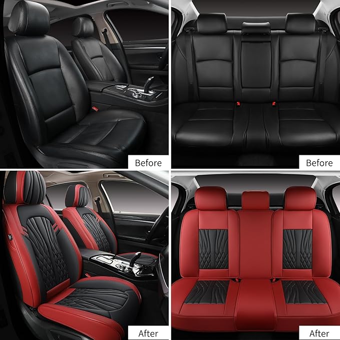 Leather Car Seat Covers,Car Seat Protector Waterproof,Seat Covers Full Set, Car Seat Protectors 5 Seats,Automotive Seat Covers Fit Most Cars Wine Red