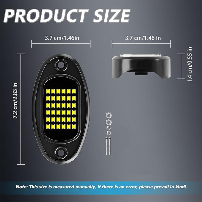 4 Pods White Rock Lights 6000K Pure White 36 LEDs SMD Chips Super Bright Neon Underglow Light IP68 Waterproof for Pickup Trucks SUV UTV ATV RZR Car Boats