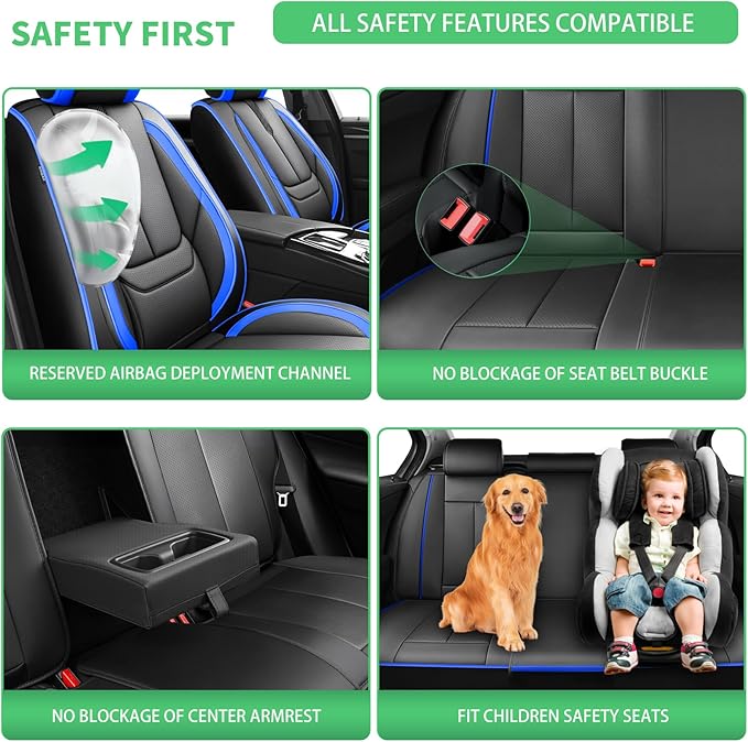 Fit Palisade Car Seat Covers for Hyundai Palisade 2000-2025 2026 - Upgraded Premium Waterproof & Breathable Leather,Airbag Compatible,All-Weather Seat Cushion Protector,Full Set,Black-Blue