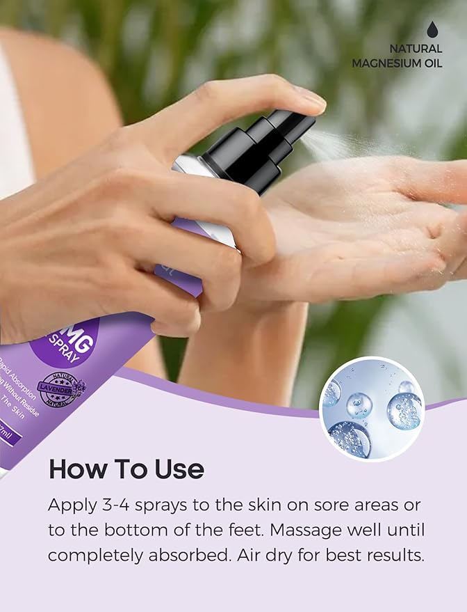 Magnesium Spray, Pure Magnesium Oil Spray for Feet,Ideal Gift for Muscle Relaxation&Better Sleep,Rapid Absorption,Quick Drying Without Residue-Lavender