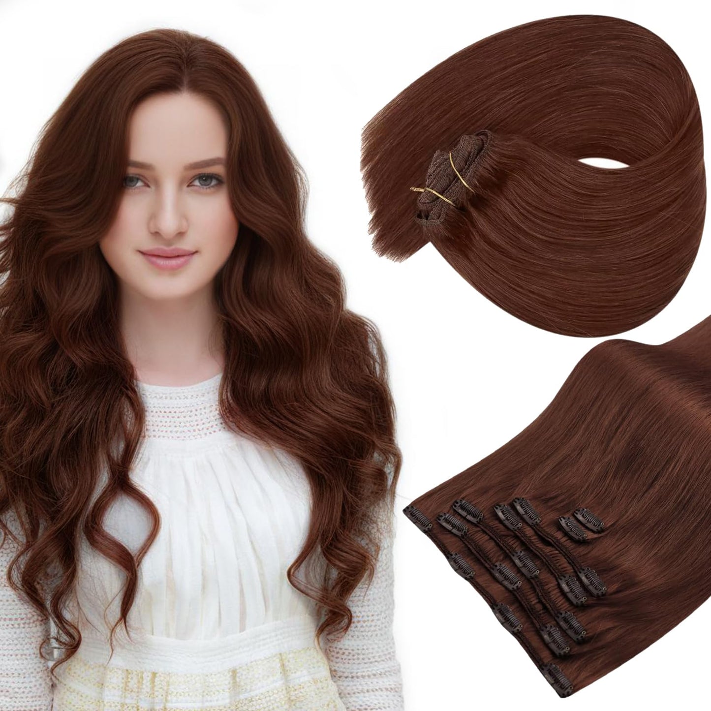 Sunny 150G Auburn Human Hair Extensions Clip Ins Long Clip In Hair Extensions Auburn Clip In Hair Extensions Real Human Hair Aub