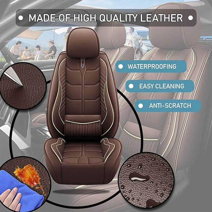 Leather Car Seat Covers Fit for Toyota Yaris iA 2017-2018, 5 Seater Car Seat Cover, Premium Waterproof, Scratch Resistant Car Interior Accessories (Full Set Coffee)