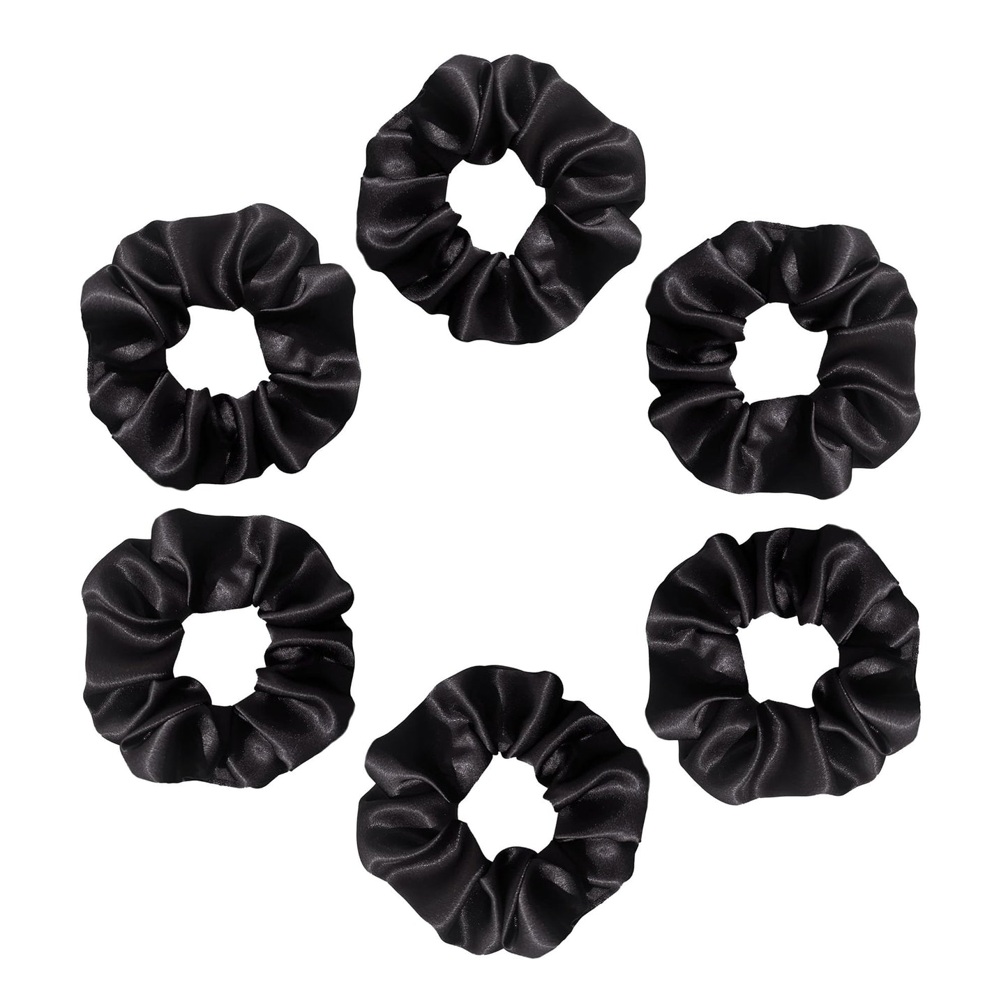 Silvr Bear Luxury Satin Scrunchies, 6 Pack Black, Soft, Large Scrunchies For Women And Girls, Anti Hair Breakage Hair Ties For T