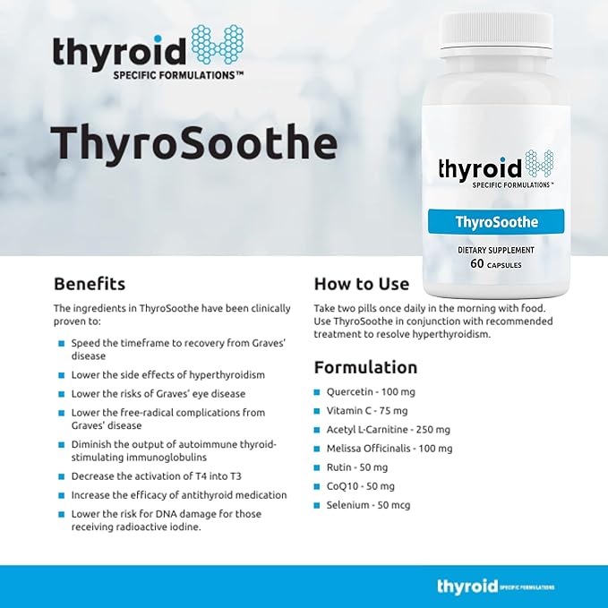ThyroSoothe - Dr. Formulated Thyroid Support Supplement – Natural Formula for Hyperthyroidism & Graves’ Condition – Includes Selenium, Vitamin C, Lemon Balm for Overall Thyroid Health – 30 Day Supply