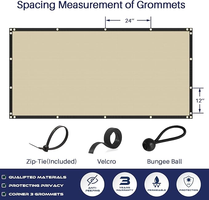 Windscreen4less Privacy Fence Screen Heavy Duty Windscreen Fencing Mesh Fabric Shade Net Cover with Brass Grommtes for Outdoor Wall Garden Yard Pool Deck, 8'x253' Beige