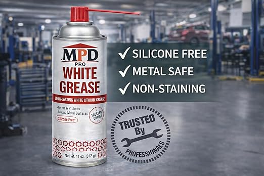 MPD PRO White Lithium Grease Spray, Marine-Grade Drip-Free Lubricant, Non-Staining High-Solid Formula for Garage Doors, Hinges, Chains & Automotive Use – 11 oz (1-Pack)