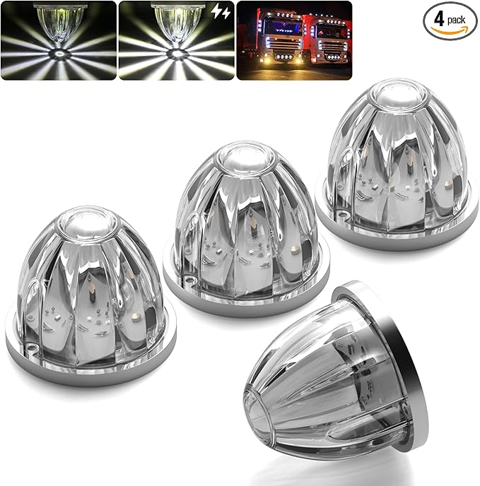 BJZ 4Pcs White Watermelon LED Strobe+Constant Marker Lights Dual Function Watermelon-Shaped Side Marker Clearance Tail Top Cap Roof Lights for Trailer Truck Semi-Trailer Heavy-Duty Truck Bus Van