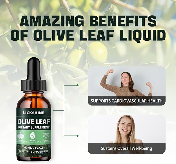 1 Pack 1000MG Olive Leaf Liquid Extract - Organic Olive Leaf Drops Supplement Tincture for Better Absorption - Immune & Heart Support Gluten-Free, Non-GMO, Vegan, 2 Fl Oz