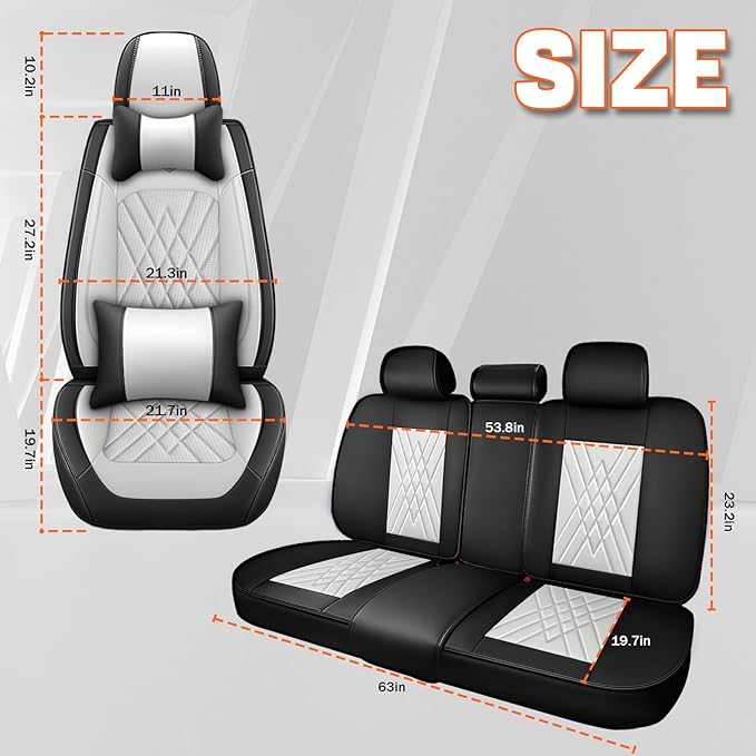 Car Seat Covers Compatible with Toyota Camry 2012-2026 Durable Waterproof Automotive Seat Covers Stretchable Fabric Material,Airbag Compatibility,Nappa Leather(Black White,Full Set with Pillow)