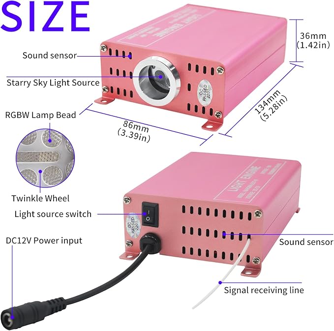 16W Starlight Headliner Kit RGBW Twinkle + Music Effect + APP 450pcs 9.8ft/3m(0.03+0.04+0.06in) Fiber Optic Lights,Starlights for Car/Home Decoration/Exhibition/Bar Fiber Optic Star Ceiling