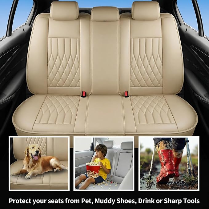 Fit for Sonata Car Seat Covers Compatible with Hyundai Sonata 2004-2026-Waterproof Breathable Leather Automotive Seat Cushions Protector, Airbag Compatible, Full Set 5 Seats(Beige)