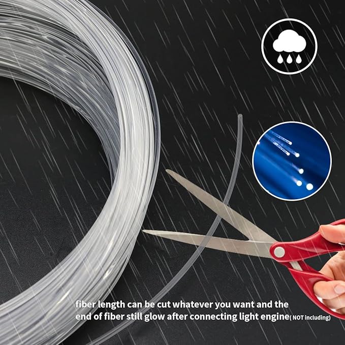 AZIMOM PMMA Plastic 2mm(0.08inch) 50m(164ft) End Glow Fiber Optic Cable Roll for Star Sky Ceiling All Kind Led Light Engine Driver Source