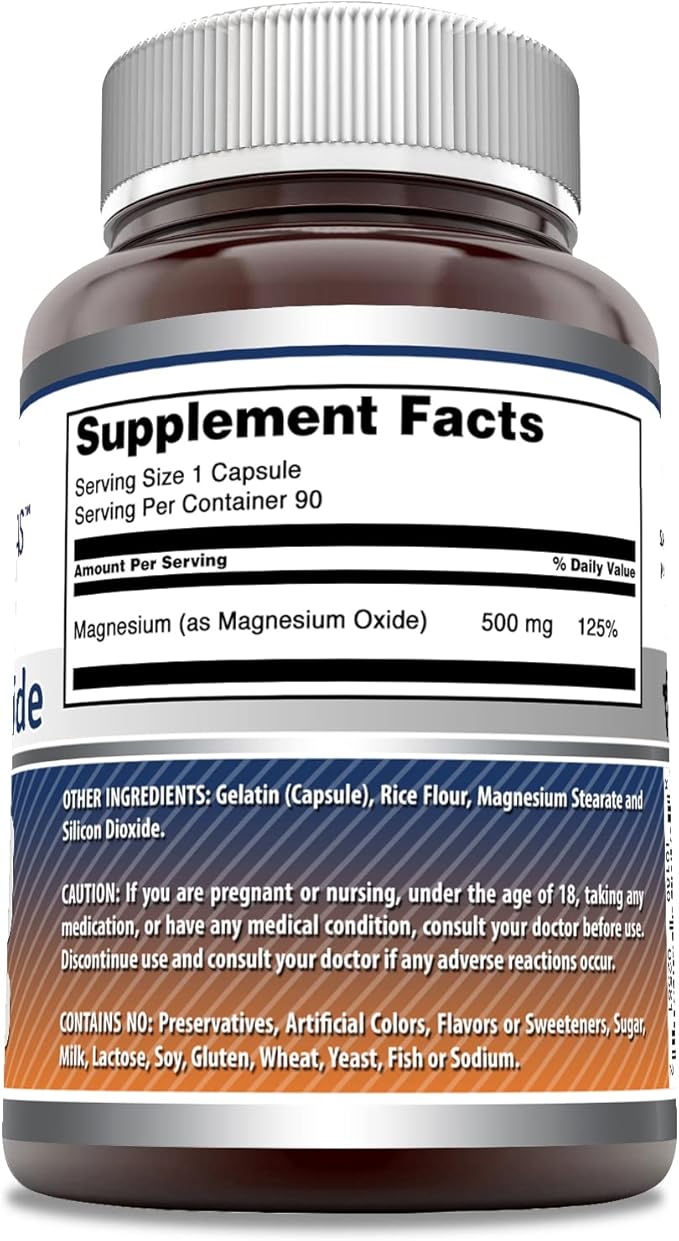 Amazing Formulas Magnesium Oxide 500mg 90 Capsules Supplement | Non-GMO | Gluten Free | Made in USA