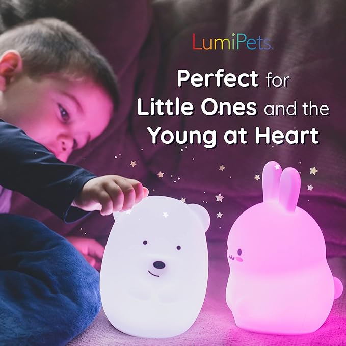 Lumipets Remote Control Silicone Night Light for Kids - Elephant Design with 9 Soft Colors & Sleep Timer - Rechargeable, Battery-Operated Lamp for Bedroom | Baby Nursery, Toddler, Girls, Boys