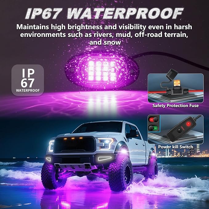 20Pods RGB LED Rock Lights Kit with APP/RF Remote Control, Segmented Multicolor Underglow Accent Light Exterior Music Mode Waterproof 12V for Trucks Pickup Dually Truck Off-Road