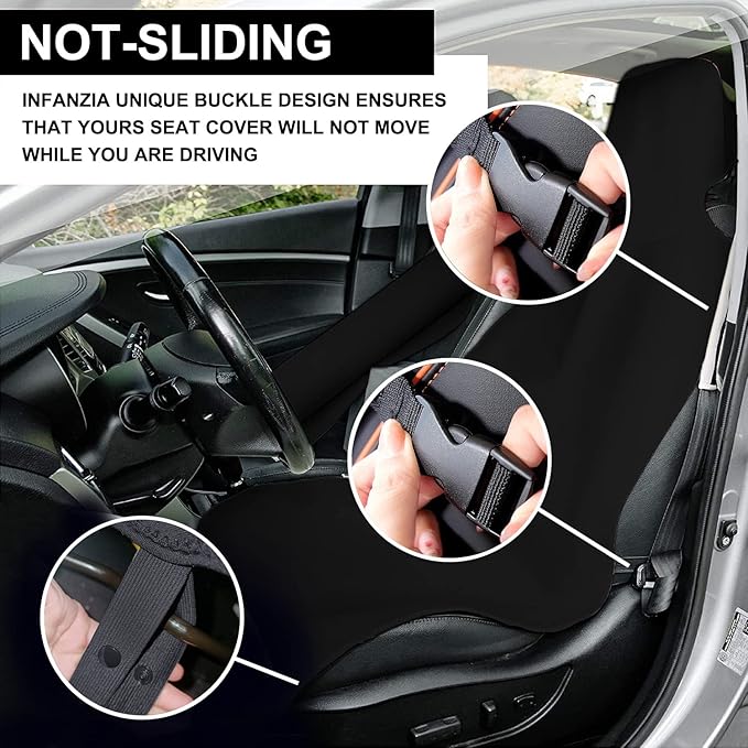 INFANZIA Premium Waterproof Seat Cover Towel Protector Neoprene Universal Fit, Upgraded 100% Washable & Removable Non-Slip Sweat Carseat Towel Covers, Perfect for Gym/Yoga/Workout（Black,2PCS