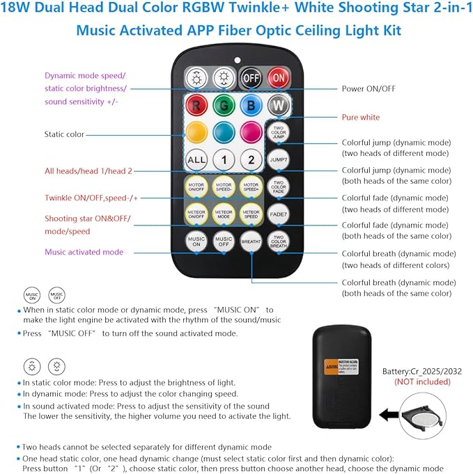 AKEPO 18W Home Car Dual Color Twinkle&Shooting Star Two-in-one Fiber Optic Lights Kit, 900pcs*9.8ft*0.03in+240pcs Meteor Fibers+Music Activated+APP/Remote Control Starlight Headliner Kits