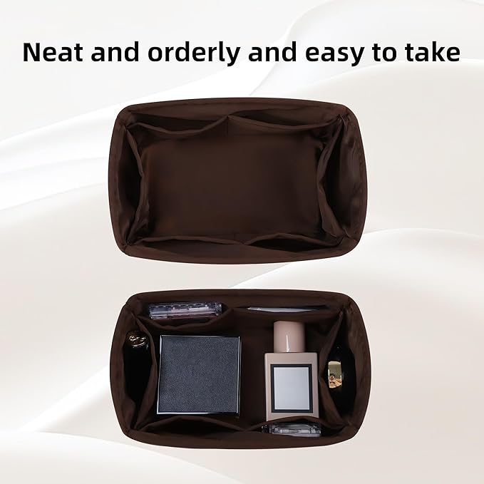 DGAZ Silk Purse Organizer Insert Fits LV Speedy 16/20/25/30/35/45 bags，Silky Smooth Bag Organizer，Luxury Handbag & Tote Shaper（Global Brown，SP25）