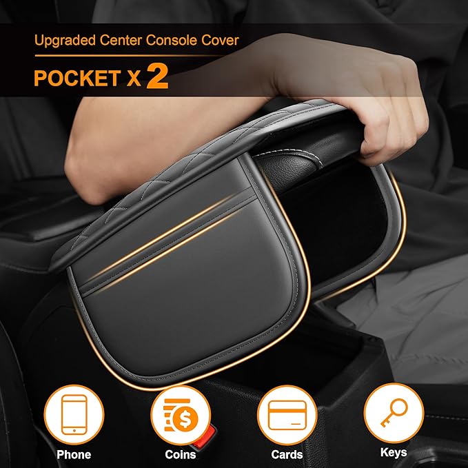 Center Console Cover for Cars Fit for Jeep Renegade Leather Armrest Covers with 2 Storage Bags(Grey)