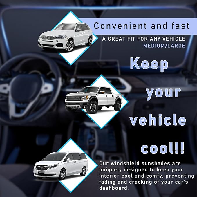 Ziciner 2 PCS Car Windshield Sun Shade, Auto Sun Heat and UV Rays Blocker, 28"×31" Foldable Automotive Front Window Sunshade Protector, Universal Vehicle Interior Accessories (Red Flag-M)