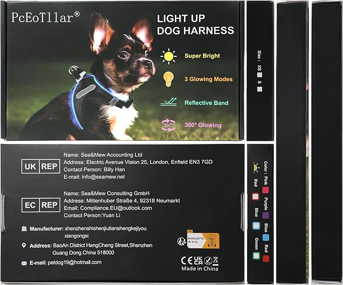PceoTllar Light Up Dog Harness, LED No Pull Reflective Dog Harness, Flashing Lighted for Night Walking - Small/Medium, (Purple,M)