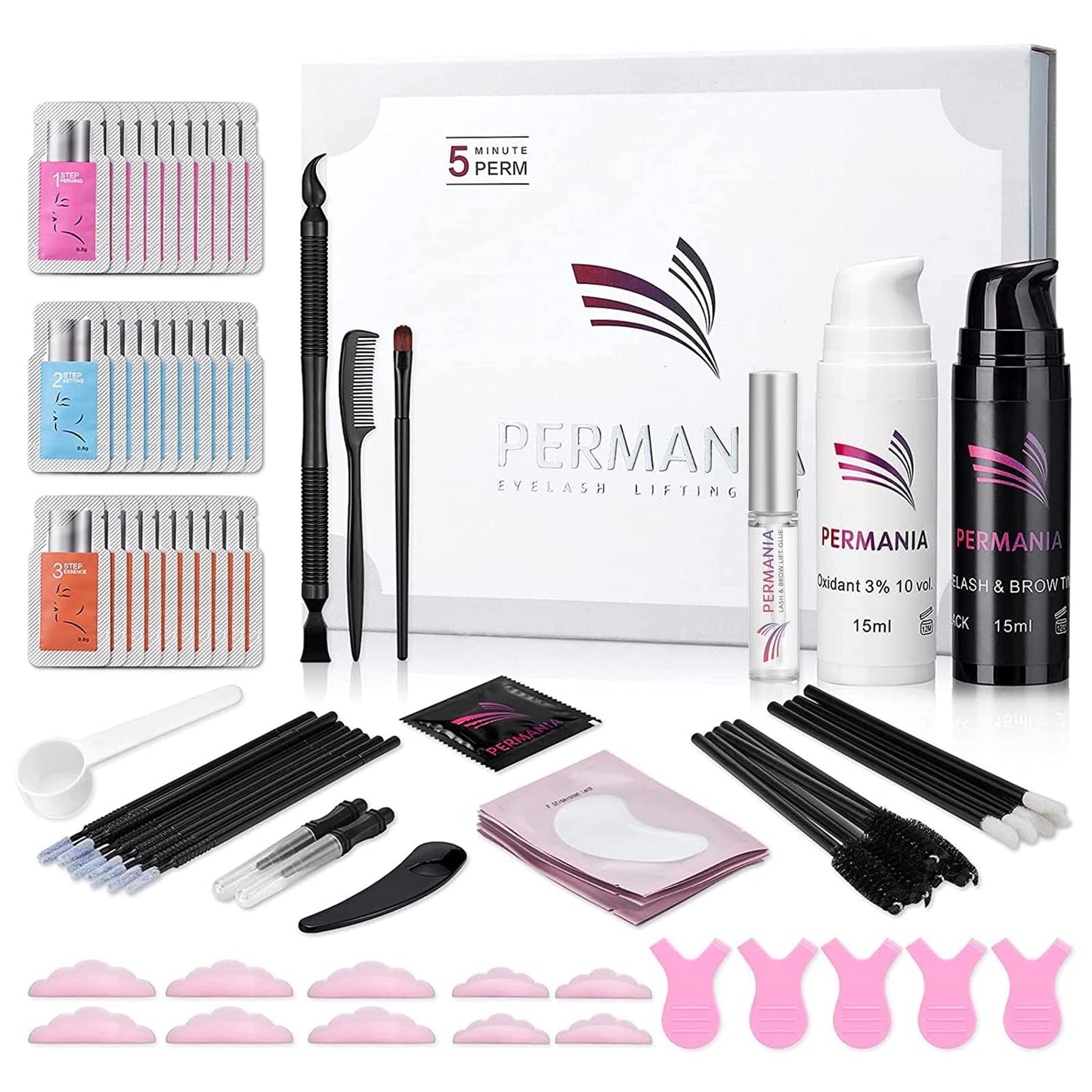 PERMANIA Lash Lift with Black Color Kit, Quick Eyelash & Brow Lamination 15 Mins Coloring Natural Black Result in Lash Enhancers