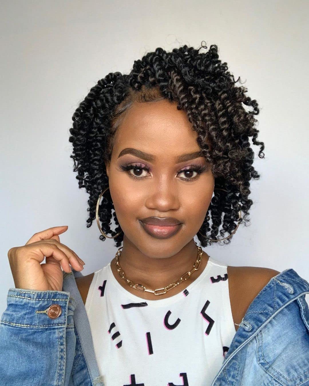 Wudas Short Passion Twist Hair 8 Inch Pre-Twisted Passion Twists Crochet Hair Natural Black Pre-Looped Synthetic Crochet Braids