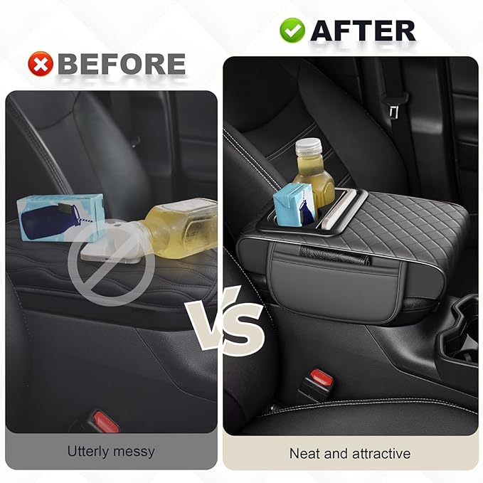 Center Console Cover Fit for RAV4 Faux Leather Car Armrest Cushion with Storage Bags, Cup Holder ＆ Phone Storage Multifunctional Middle Console Cover(Grey)