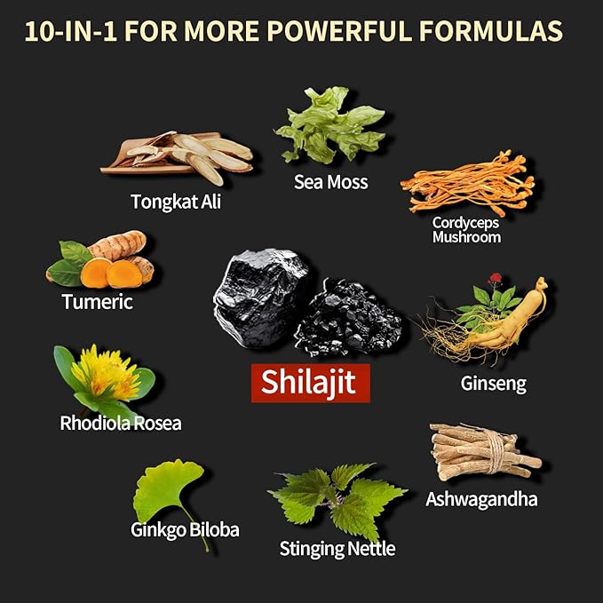 Shilajit Pure Himalayan Organic - 119 Capsules, No Artificial Additives, Formulated with Ashwagandha and Ginseng, Suitable for Various Lifestyles