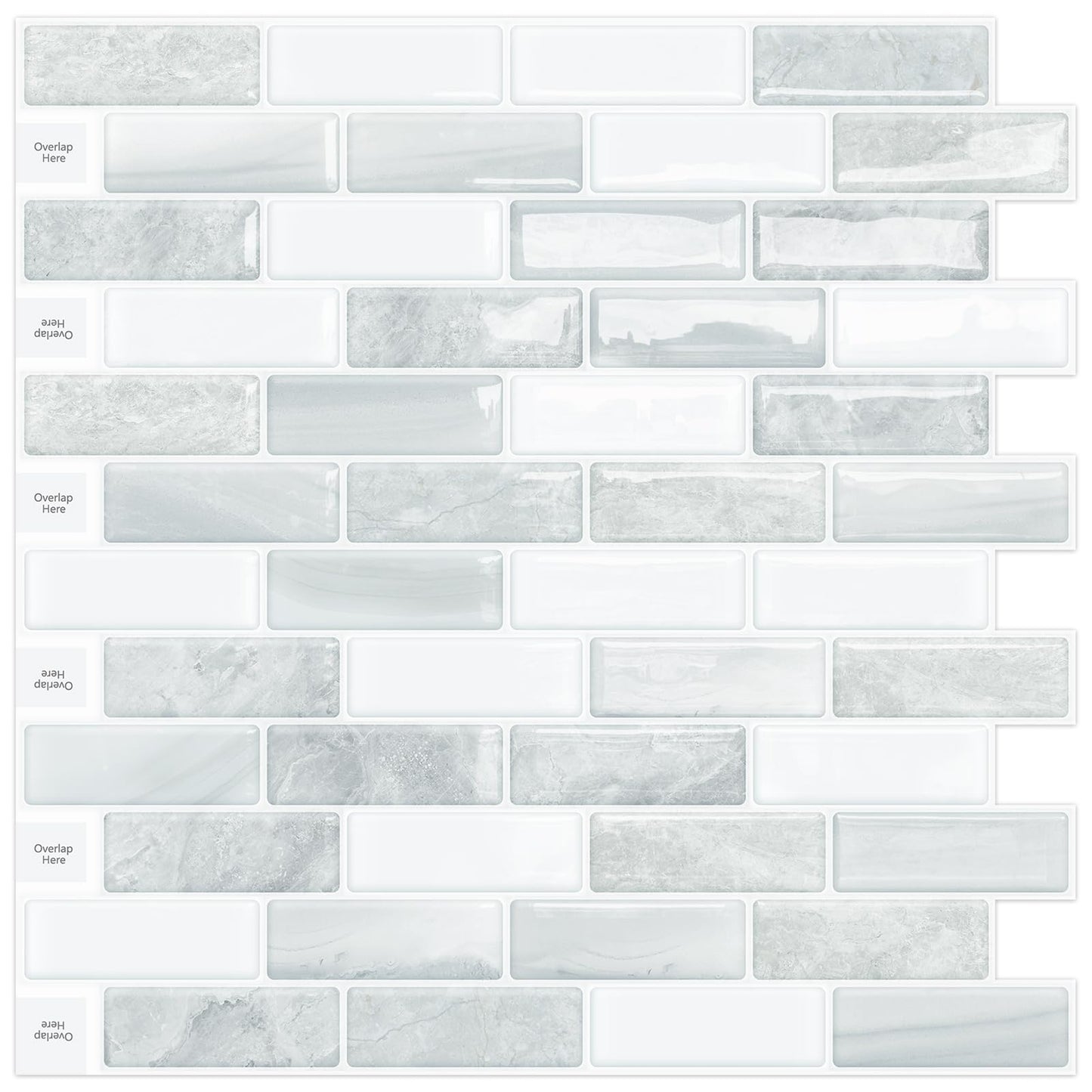 DEWOO Kitchen Backsplash Self Adhesive Wall 3D Marble Tiles Peel and Stick Bathroom, Grey (10-Sheet, 12"×12")