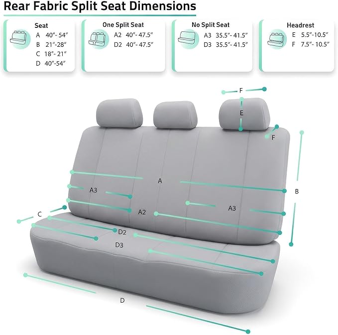 FH Group Car Seat Cover for Back Seat Premium 3D Air Mesh Gray Seat Cover Universal Fit Rear Seat Cover Split Bench Car Seat Protector for Dogs and Kids, Car Interior Accessories for SUV Sedan Van