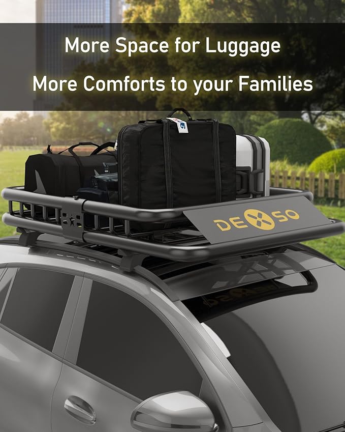 DEXSO 46" x 36" Universal Roof Rack Basket, 200 Lbs Capacity Rooftop Cargo Carrier Basket, Heavy Duty Luggage Holder Rack for SUVs, Trucks, Vehicles