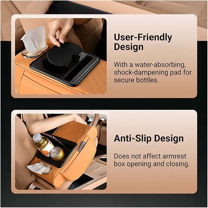 Car Armrest Box Thicken Height Pad Arm Rest Cushion Memory Cotton Elbow Universal Auto Interior Storage Tissue Organizer(Orange)