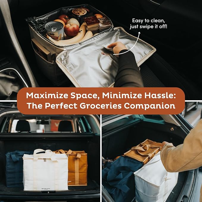 Nook Theory Reusable Insulated Grocery Bag - Leak Proof, X Large Cooler Bag - Insulated Shopping Bags for Groceries - Travel Cooler Bag for Frozen and Hot Food with Zippered Top (Deep Blue)